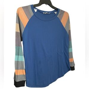 Striped Sleeve Blue Women's Sweater Tee